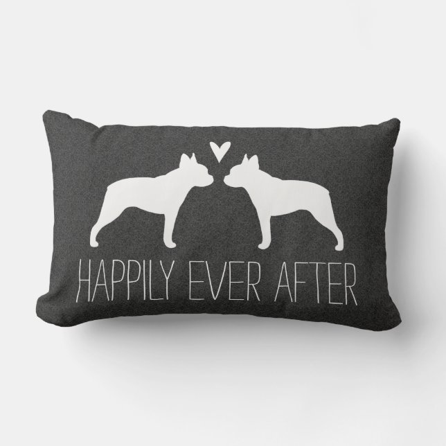 Boston Terrier Silhouettes with Heart Custom Text Lumbar Pillow (Front)