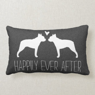 Boston Terrier Silhouettes with Heart Custom Text Lumbar Pillow