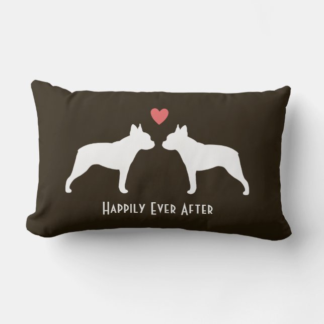 Boston Terrier Silhouettes with Heart Custom Text Lumbar Pillow (Front)