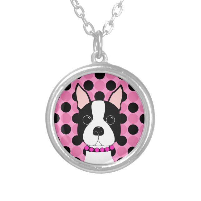 Boston Terrier Silver Plated Necklace (Front)