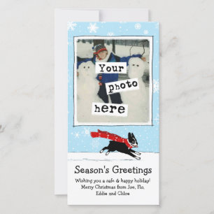 Boston Terrier Snow Dog   Your Photo Christmas Holiday Card