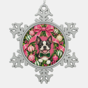Boston Terrier Snowflake Pewter Ornament
