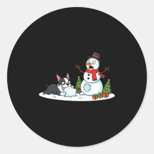 Boston Terrier Snowman Christmas Tree Xmas Womens  Classic Round Sticker