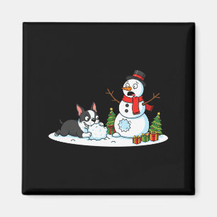 Boston Terrier Snowman Christmas Tree Xmas Womens  Magnet