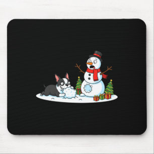 Boston Terrier Snowman Christmas Tree Xmas Womens Mouse Pad