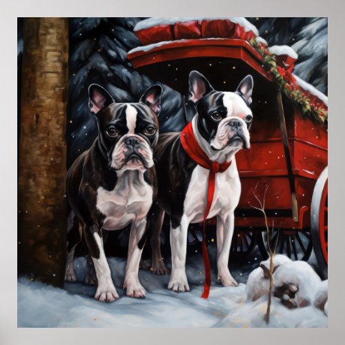 Boston Terrier Snowy Sleigh Christmas Decor   