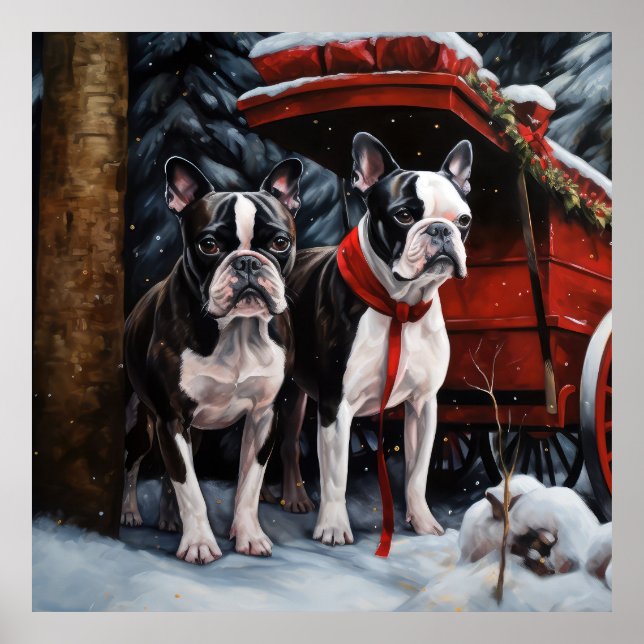 Boston Terrier Snowy Sleigh Christmas Decor    (Front)