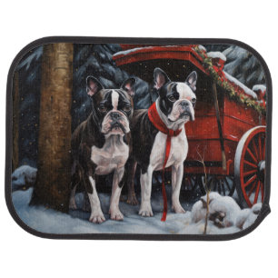 Boston Terrier Snowy Sleigh Christmas Decor Car Floor Mat
