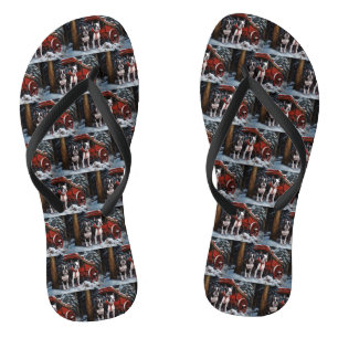 Boston Terrier Snowy Sleigh Christmas Decor Flip Flops