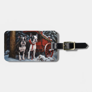 Boston Terrier Snowy Sleigh Christmas Decor Luggage Tag