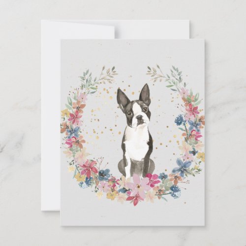 Boston Terrier Spring Flowers Monogram Note Card