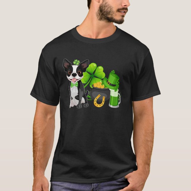 Boston Terrier St Patrick s Day Irish C  Dog T-Shirt (Front)