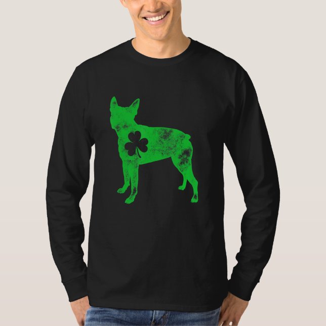 Boston Terrier St Patricks Day Boys Girls Shamrock T-Shirt (Front)