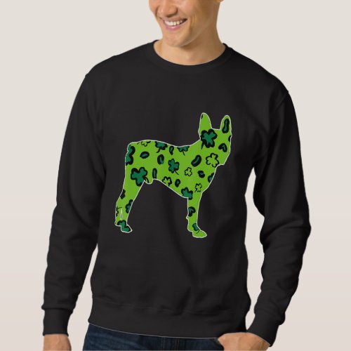 Boston Terrier St Patricks Day Leopard Shamrock Sweatshirt