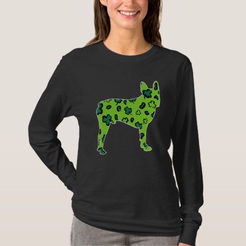 Boston Terrier St Patricks Day Leopard Shamrock T_Shirt
