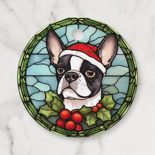 Boston Terrier Stained Glass Christmas Favor Tags