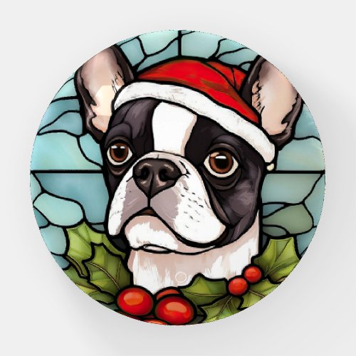 Boston Terrier Stained Glass Christmas Paperweight