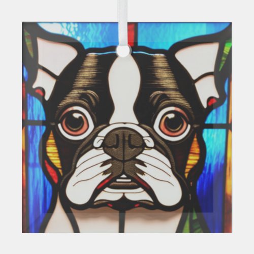 Boston Terrier Stained Glass  Glass Ornament