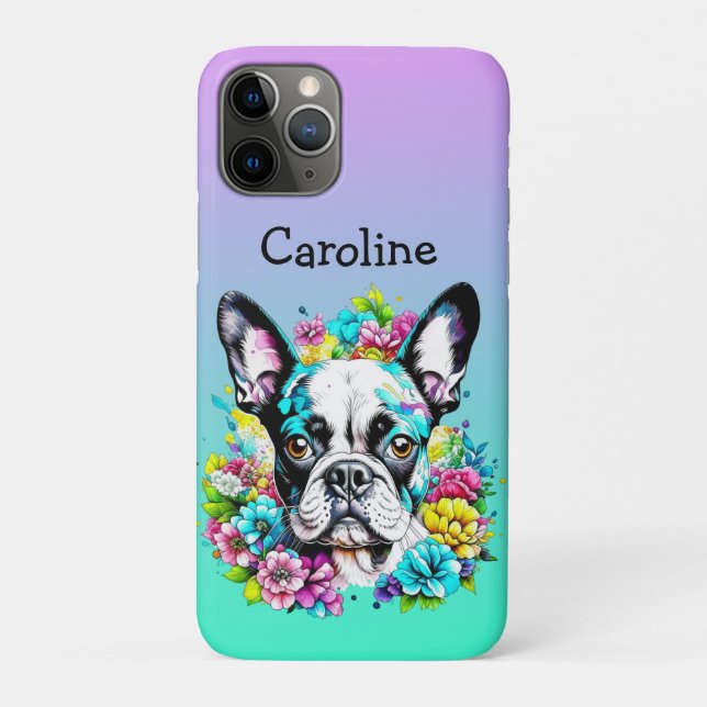 Boston Terrier surrounded by Flowers Personalized Case-Mate iPhone Case (Back)