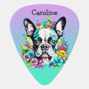 Boston Terrier surrounded by Flowers Personalized Guitar Pick