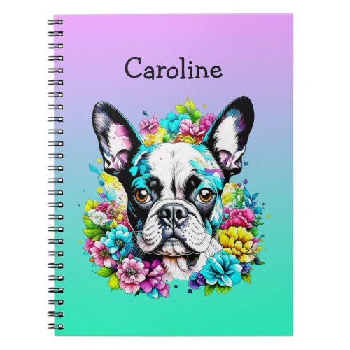 Boston Terrier surrounded by Flowers Personalized Notebook