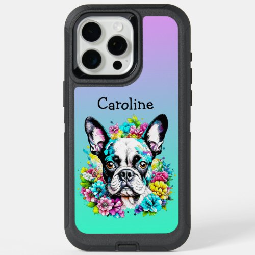 Boston Terrier surrounded by Flowers Personalized iPhone 15 Pro Max Case