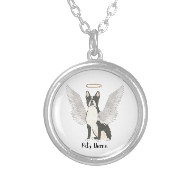 Boston Terrier Sympathy Memorial Silver Plated Necklace (Front)