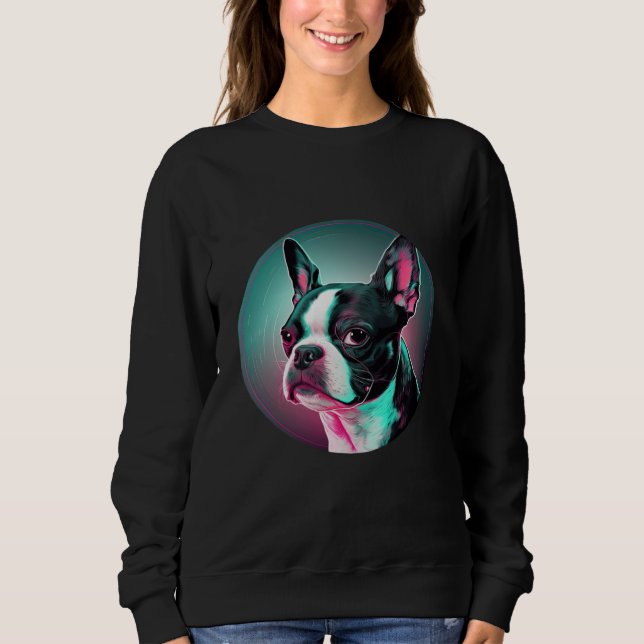 Boston Terrier Synthwave 80s Retrowave Aesthetic Sweatshirt (Front)