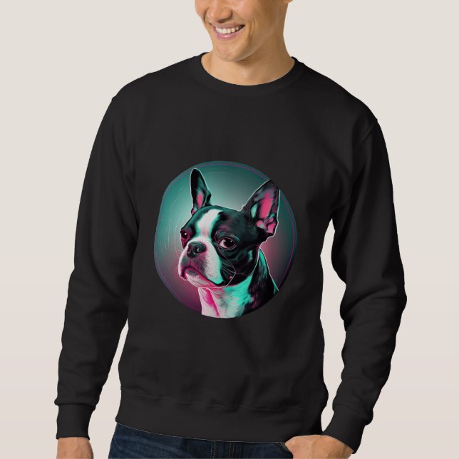 Boston Terrier Synthwave 80s Retrowave Aesthetic Sweatshirt (Front)