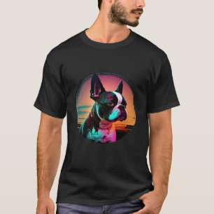 Boston Terrier Synthwave 80s Retrowave Aesthetic T-Shirt