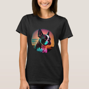 Boston Terrier Synthwave 80s Retrowave Aesthetic T-Shirt