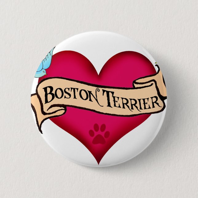 Boston Terrier Tattoo Heart Pinback Button (Front)