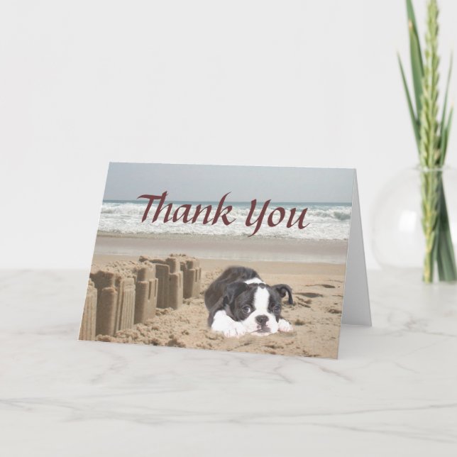 Boston Terrier Thank You Card Sandcastles (Front)