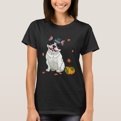 Boston Terrier Thanksgiving Costume Pilgrim Turkey T-Shirt