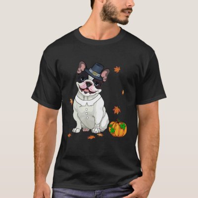 Boston Terrier Thanksgiving Costume Pilgrim Turkey T-Shirt