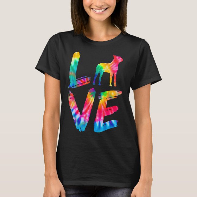 Boston Terrier Tie Dye Love Dog Mom Dad T-Shirt (Front)