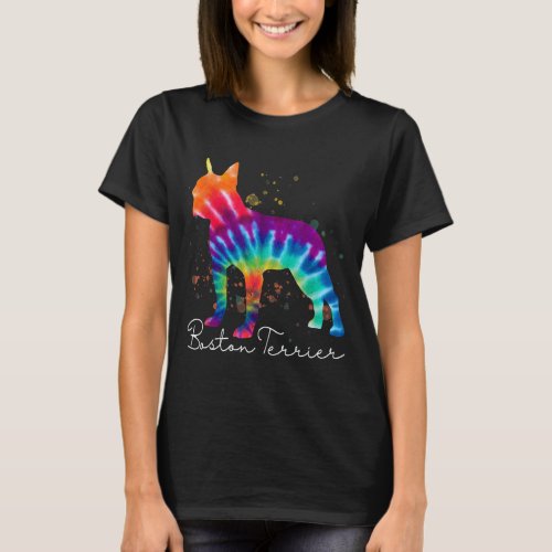 Boston Terrier Tie Dye Rainbow Dog Lover T_Shirt