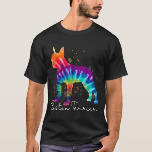 Boston Terrier Tie Dye Rainbow Dog Lover T_Shirt