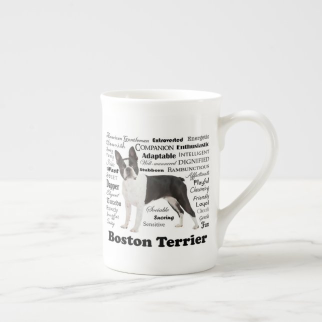 Boston Terrier Traits Bone China Mug (Right)