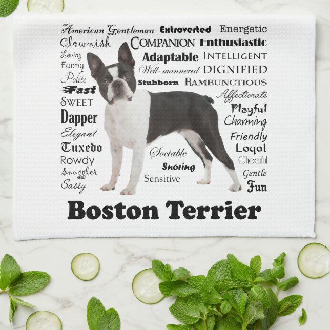 Boston Terrier Traits Kitchen Towel (Folded)