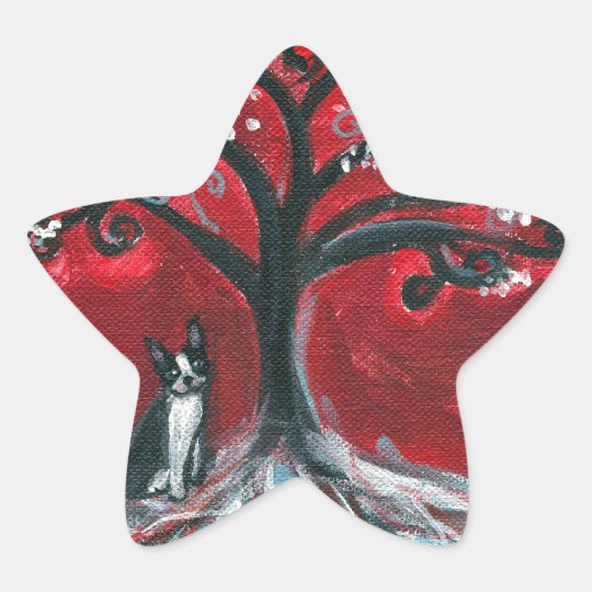 Boston Terrier Tree love Star Sticker