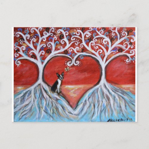 Boston Terrier Tree of Life Love Hearts Postcard