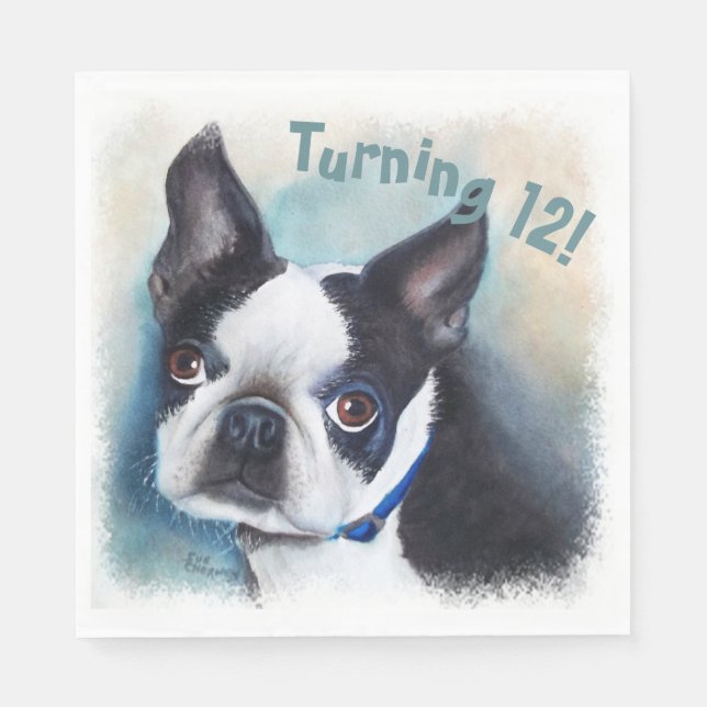 Boston Terrier Turning 12 Party Napkins (Front)