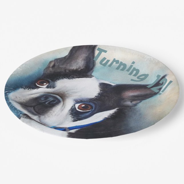Boston Terrier Turning 12 PARTY Paper Plates (Angled)