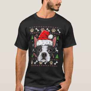 Boston Terrier Ugly Christmas Dog Santa Hat Xmas B T-Shirt