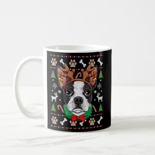 Boston Terrier Ugly Reindeer Antlers Coffee Mug