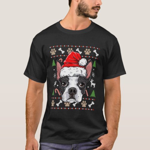 Boston Terrier Ugly Santa T_Shirt