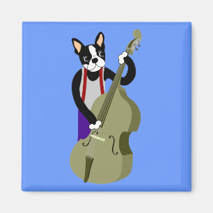 Boston Terrier Upright  Bass Player Magnet