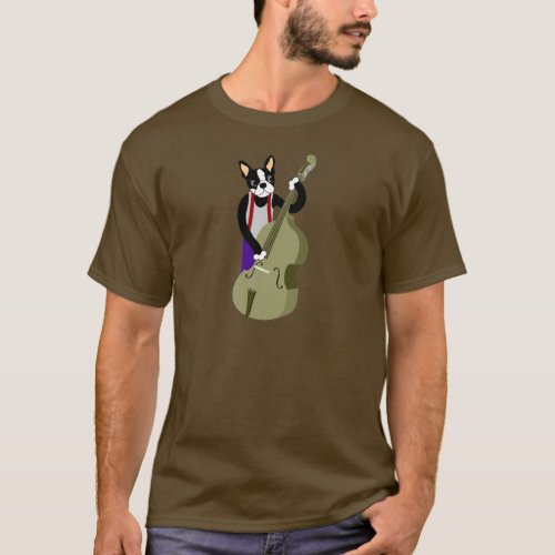 Boston Terrier Upright  Bass Player T_Shirt