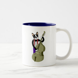 Boston Terrier Upright Bass Player Two-Tone Coffee Mug